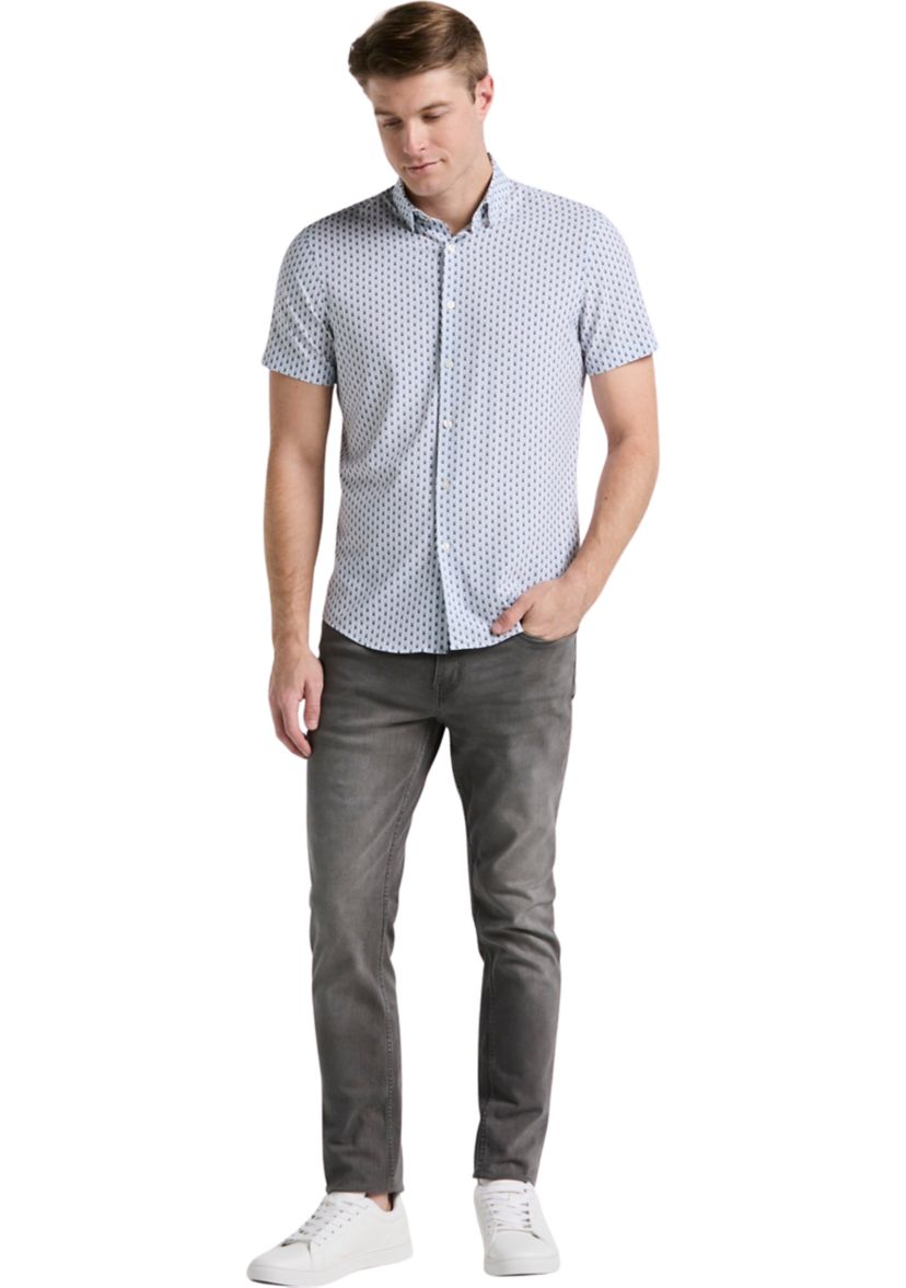 Mens Short Sleeve Slim Stripe Geometric Shirt