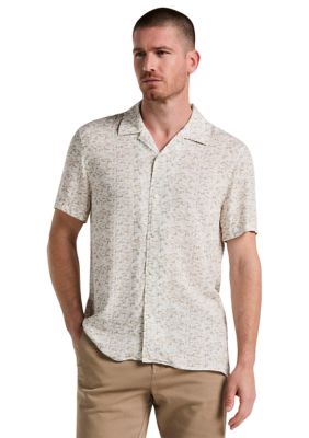 Perry Ellis Men's Short Sleeve Brushstroke Print Shirt, White, XL