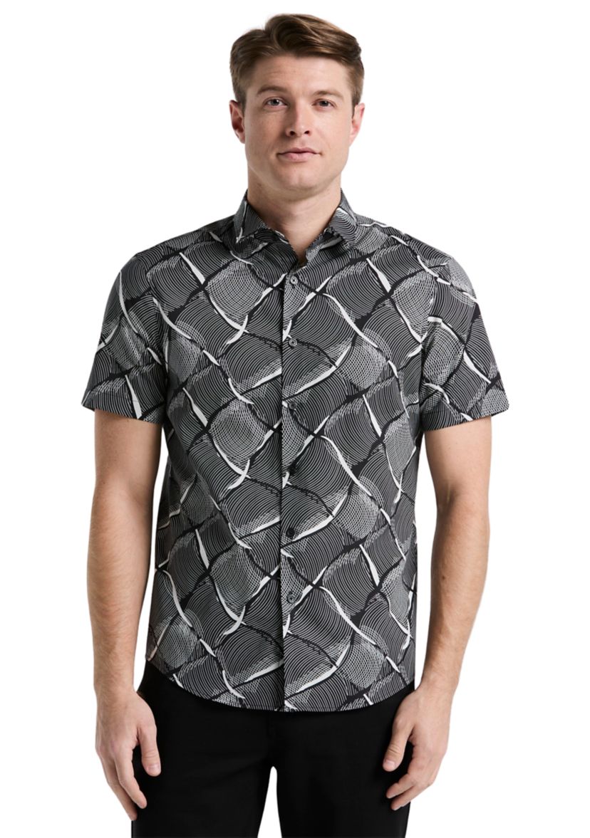 Mens Short Sleeve Linework Grid Print Shirt