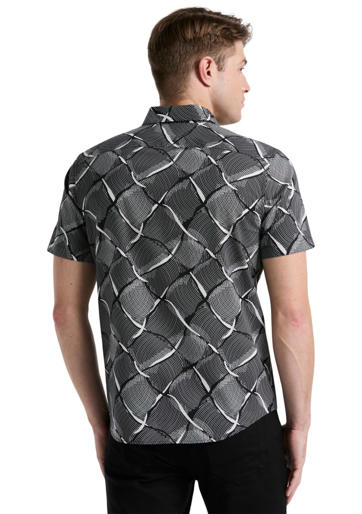 Mens Short Sleeve Linework Grid Print Shirt