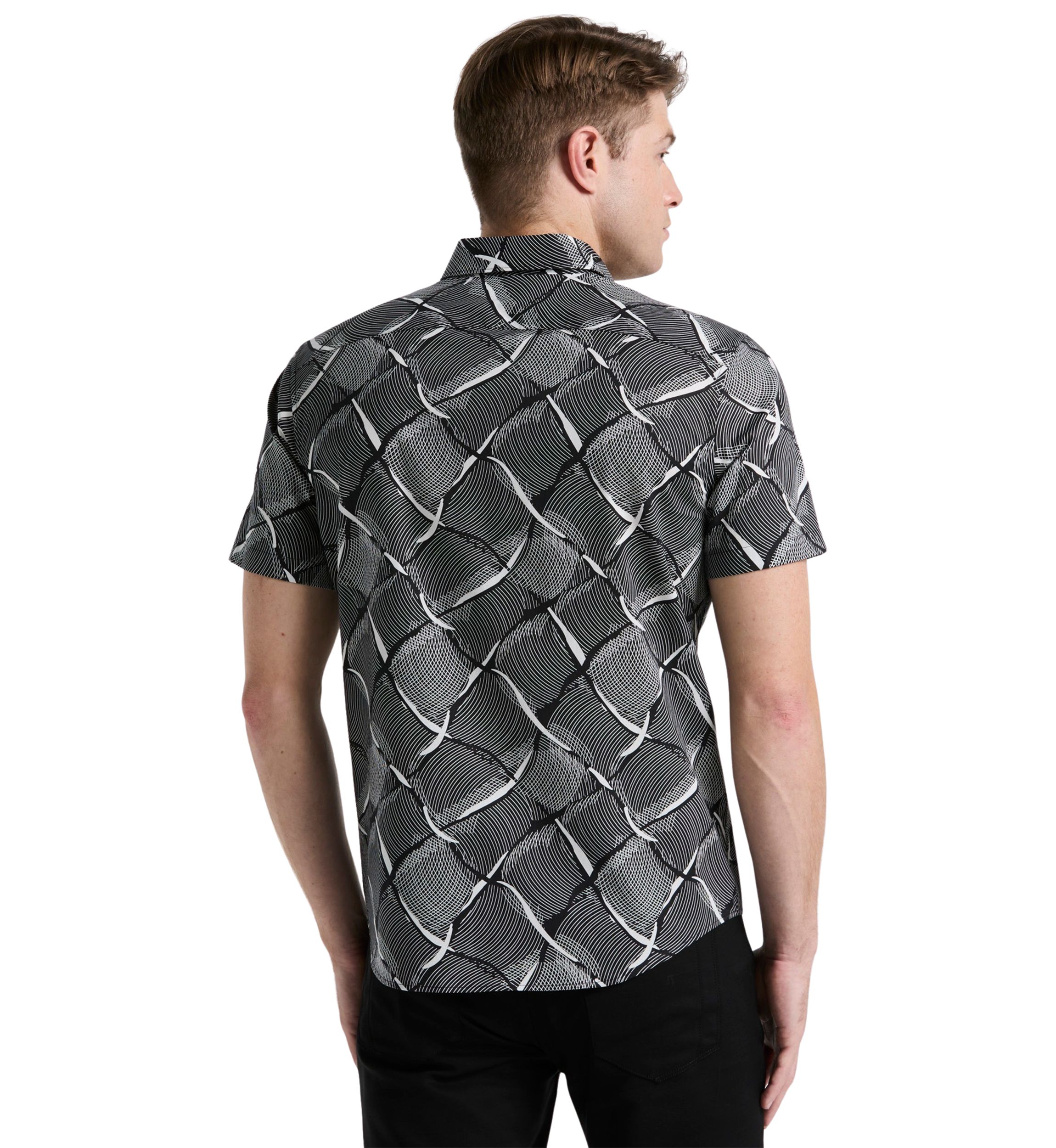Mens Short Sleeve Linework Grid Print Shirt