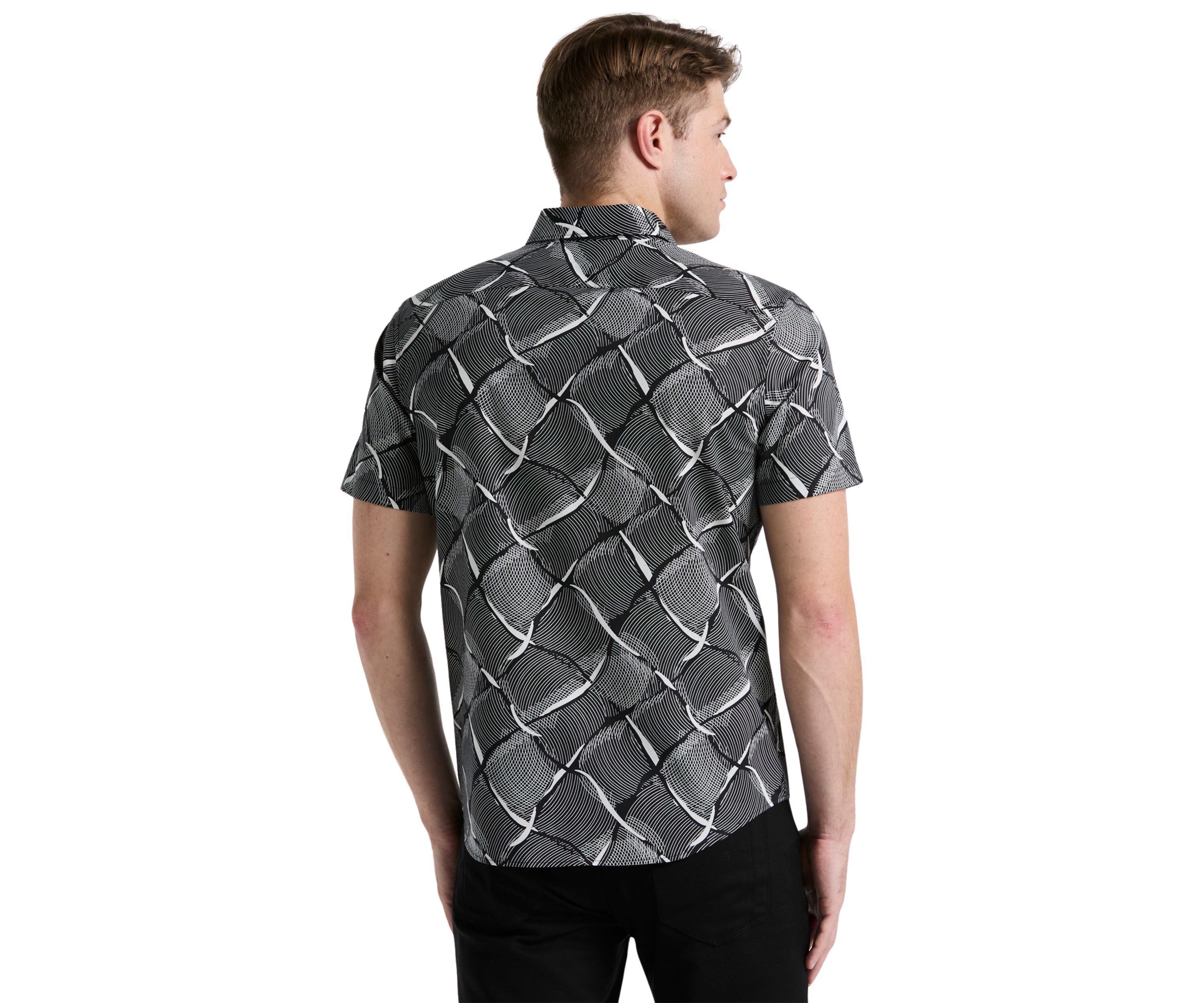 Mens Short Sleeve Linework Grid Print Shirt