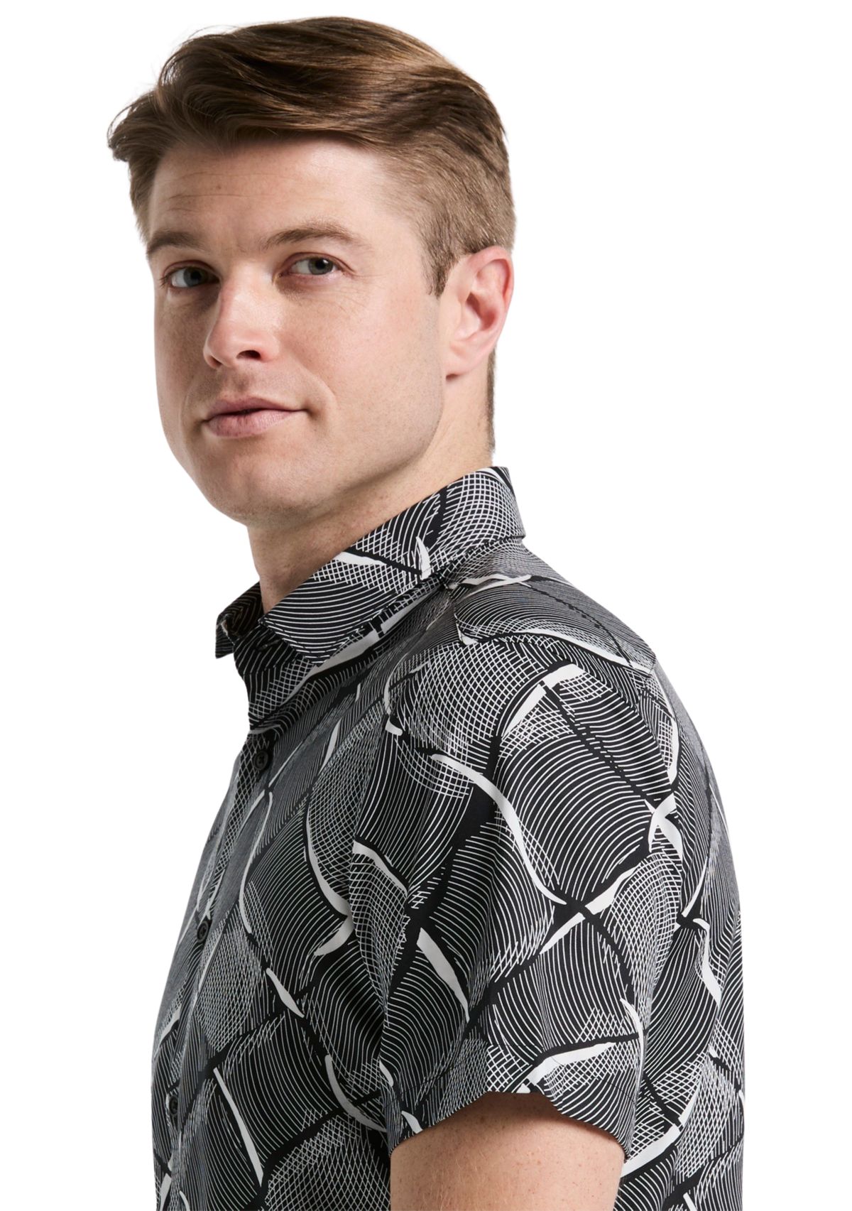 Mens Short Sleeve Linework Grid Print Shirt