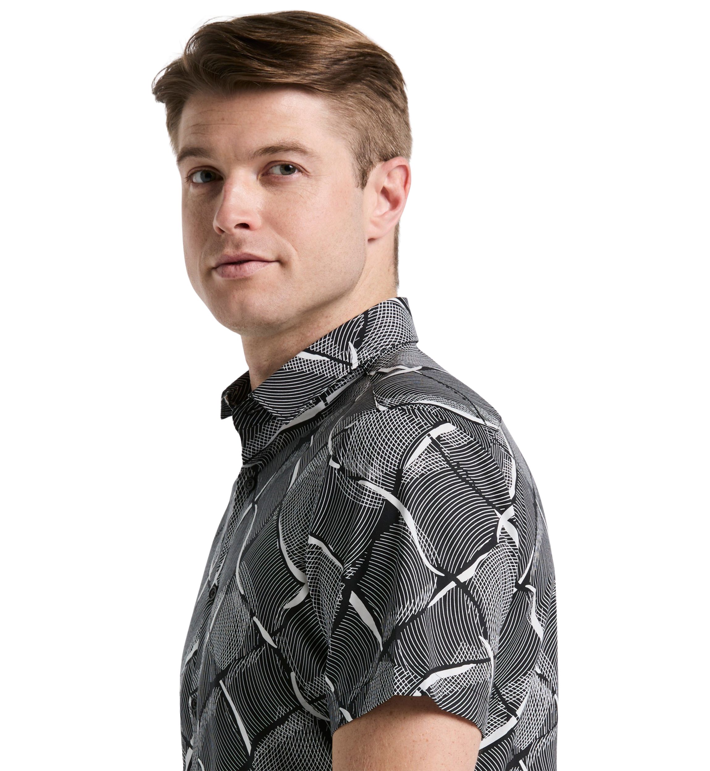 Mens Short Sleeve Linework Grid Print Shirt