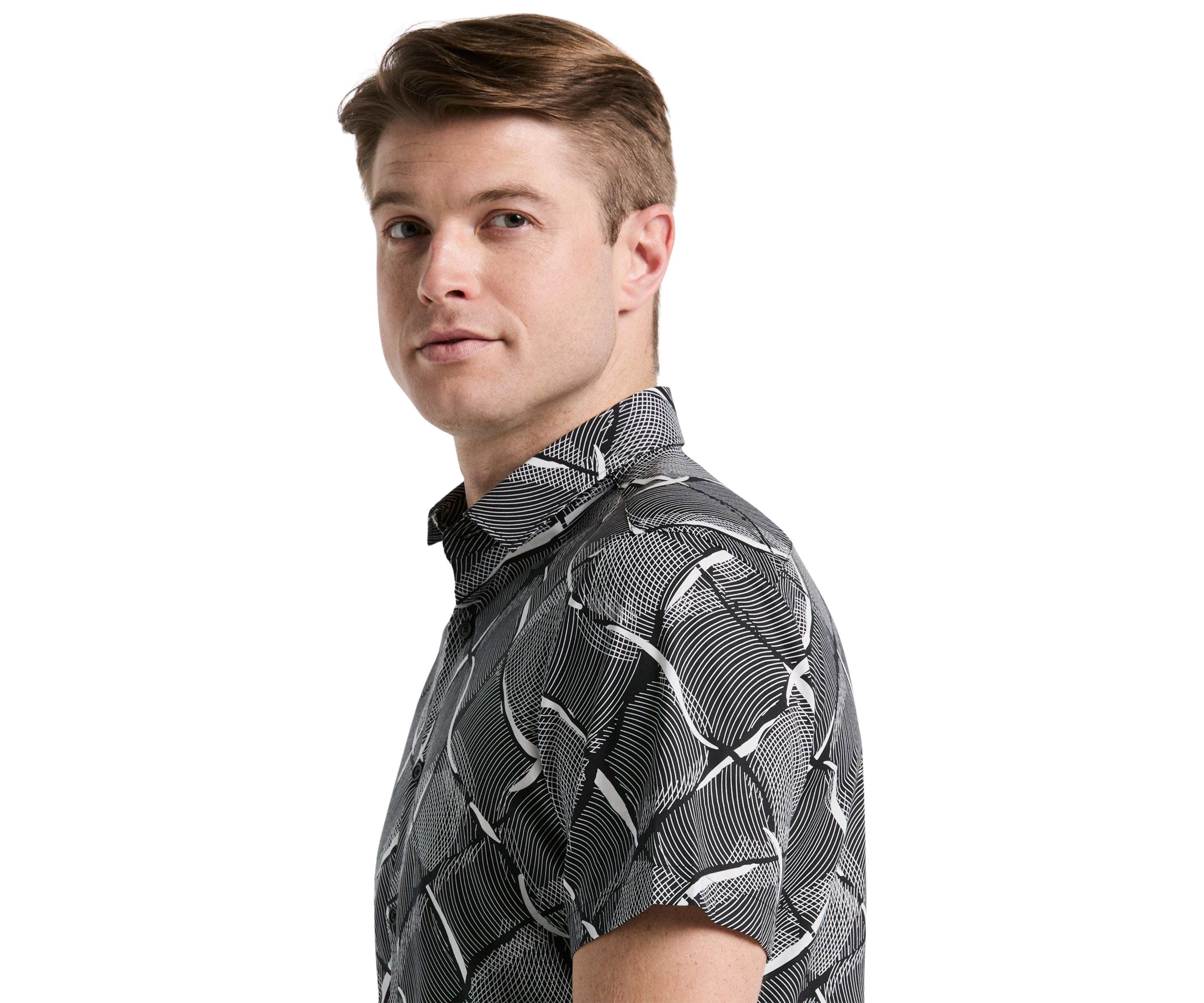Mens Short Sleeve Linework Grid Print Shirt