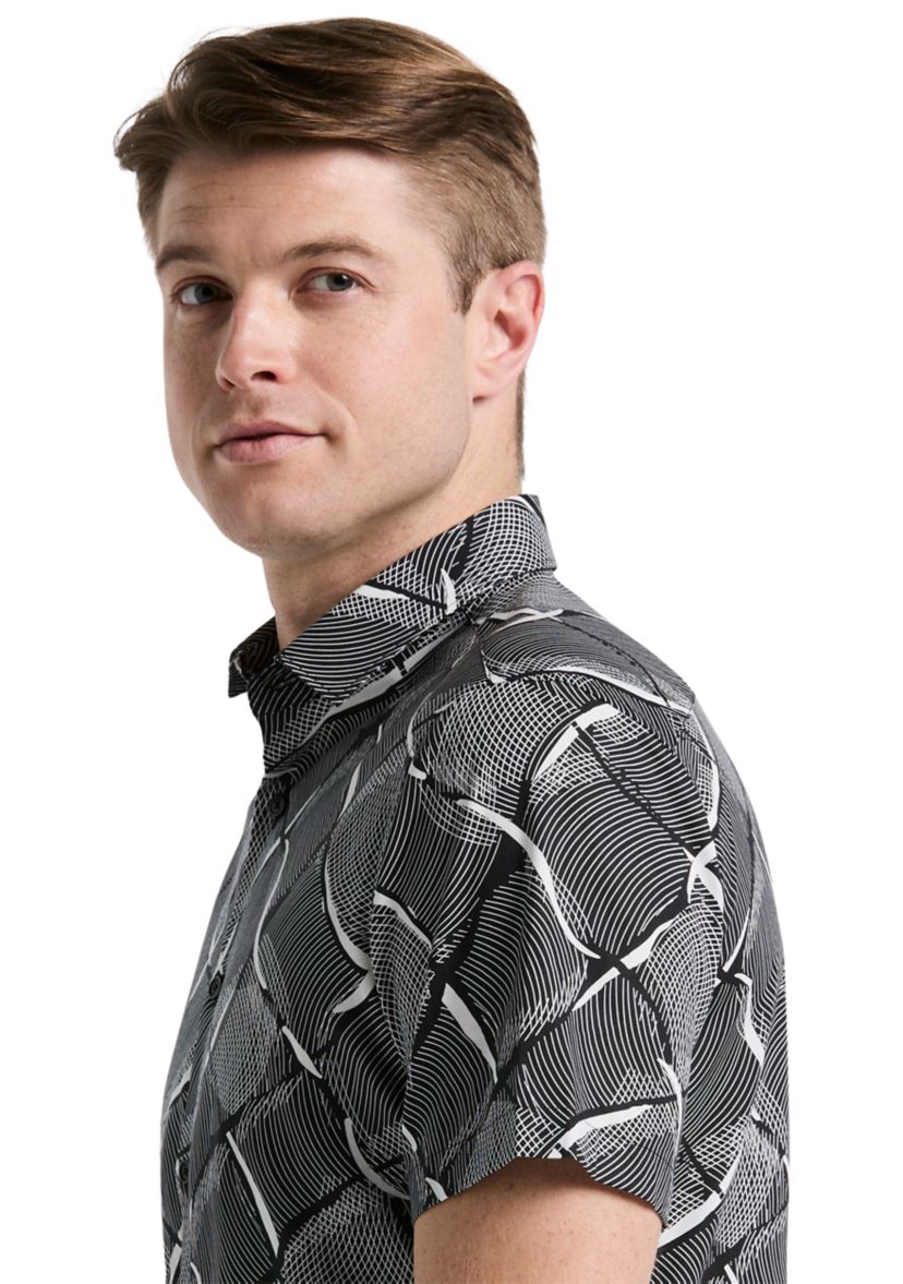 Mens Short Sleeve Linework Grid Print Shirt