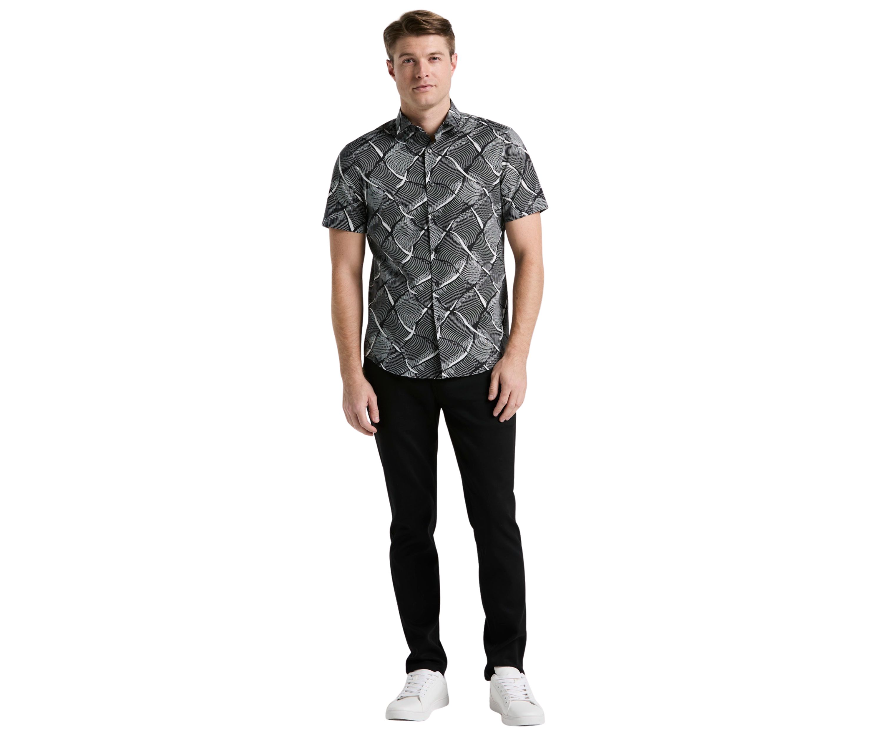 Mens Short Sleeve Linework Grid Print Shirt