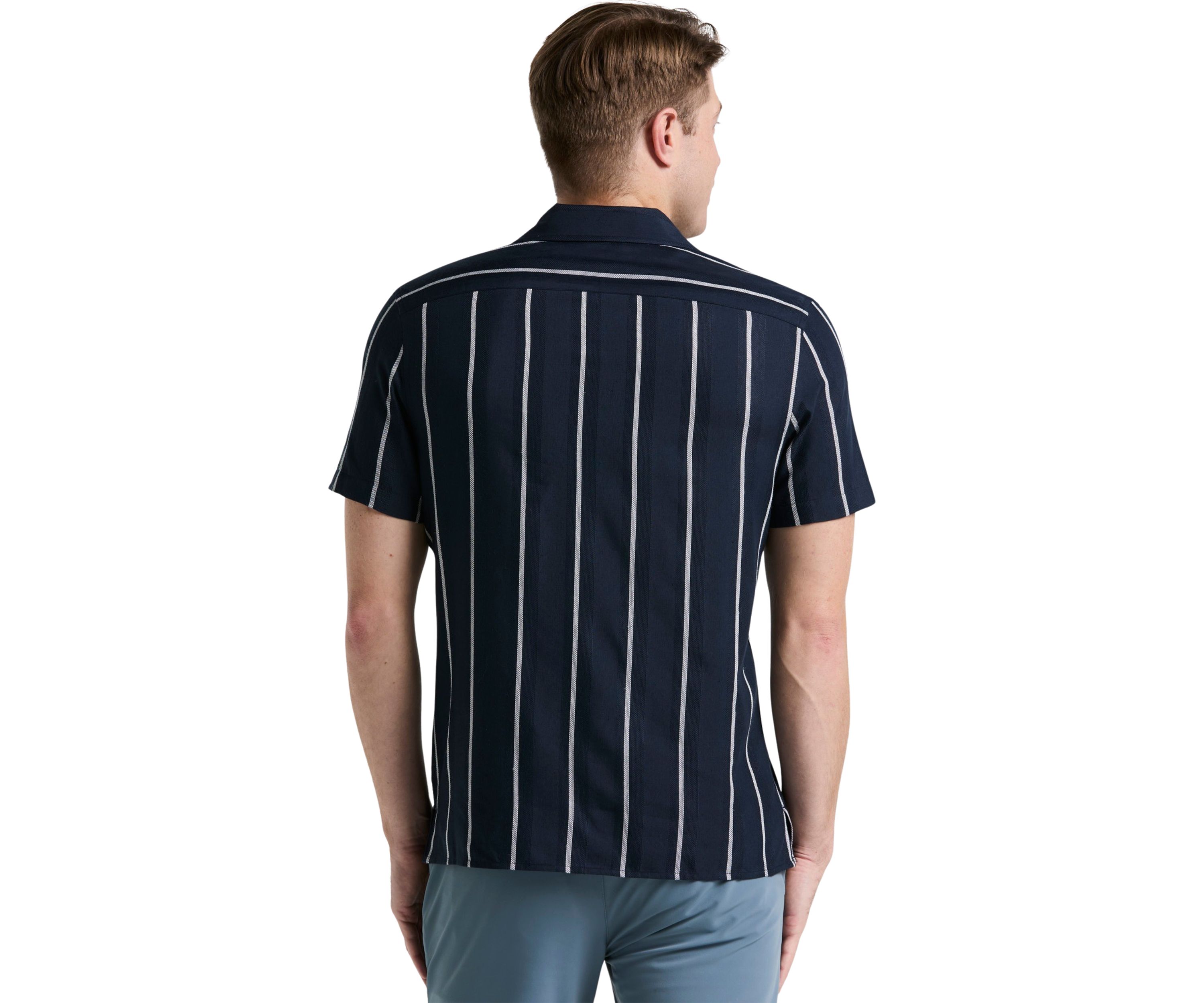 Mens Short Sleeve Textured Stripe Camp Shirt