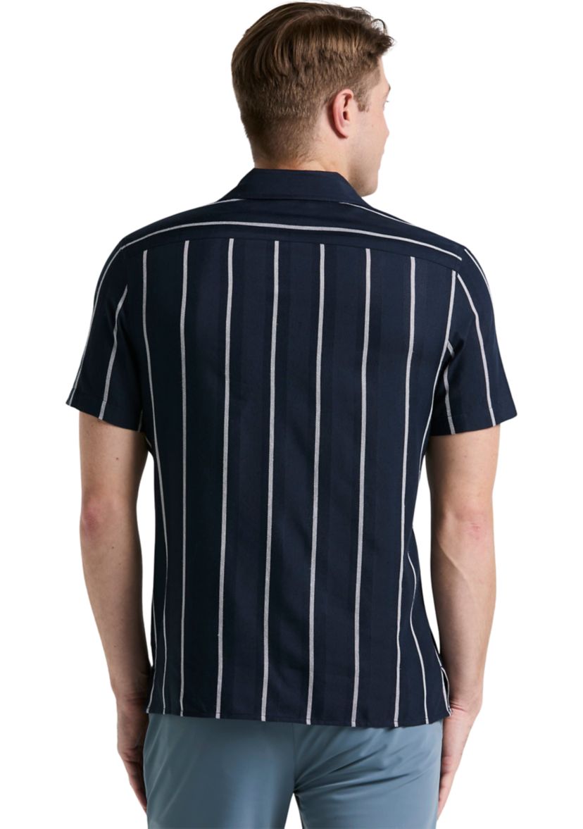 Mens Short Sleeve Textured Stripe Camp Shirt