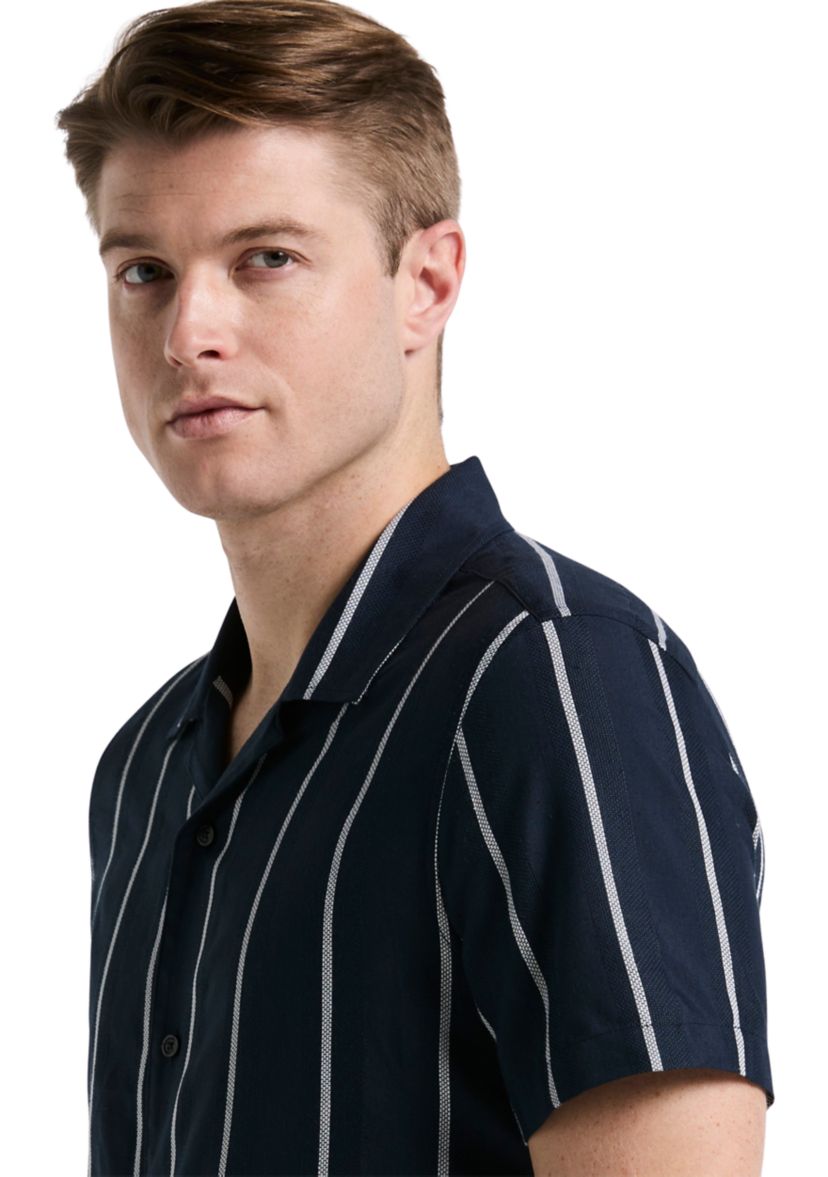 Mens Short Sleeve Textured Stripe Camp Shirt