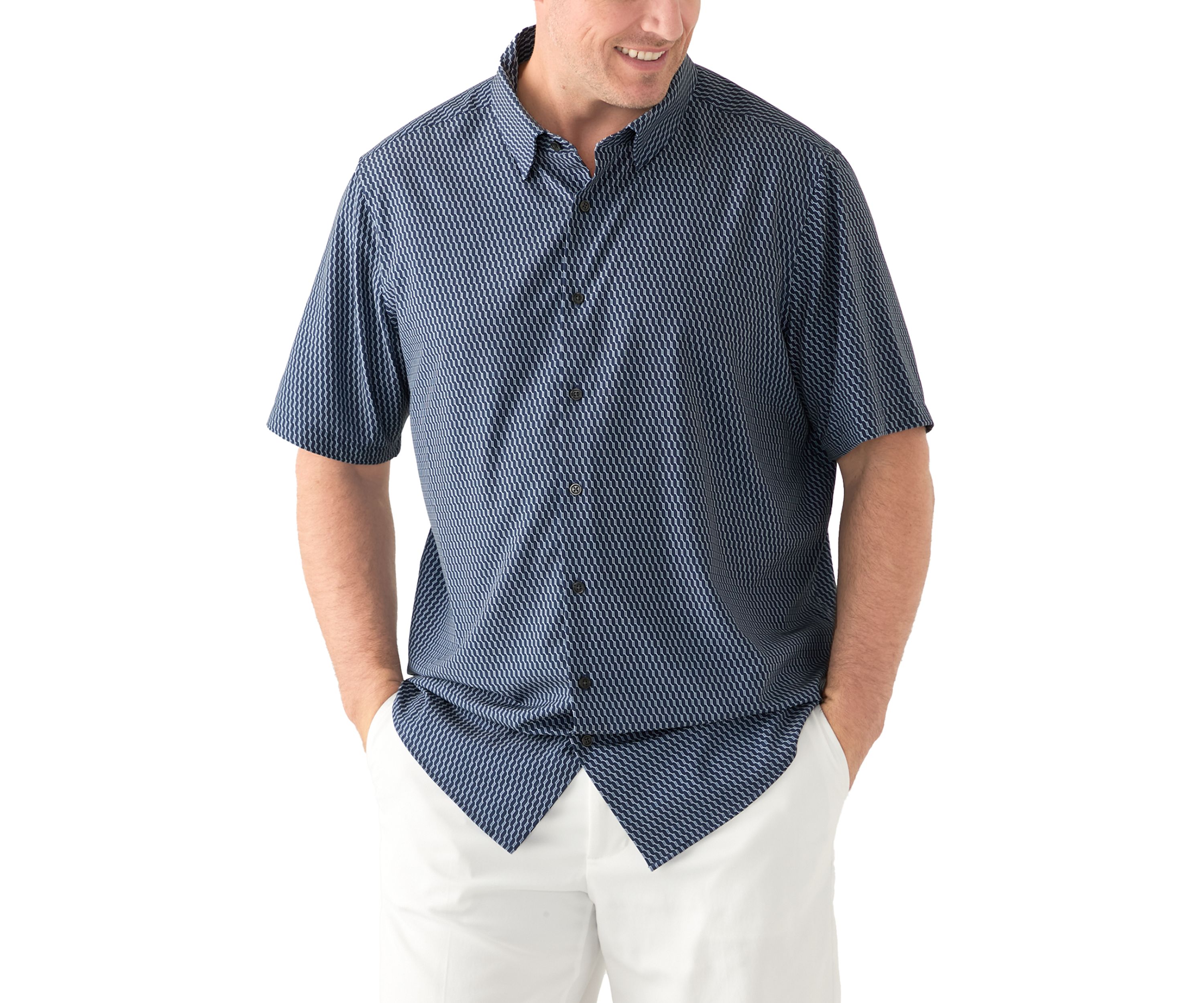 Big & Tall Short Sleeve Slim Diagonal Geo Print Shirt 