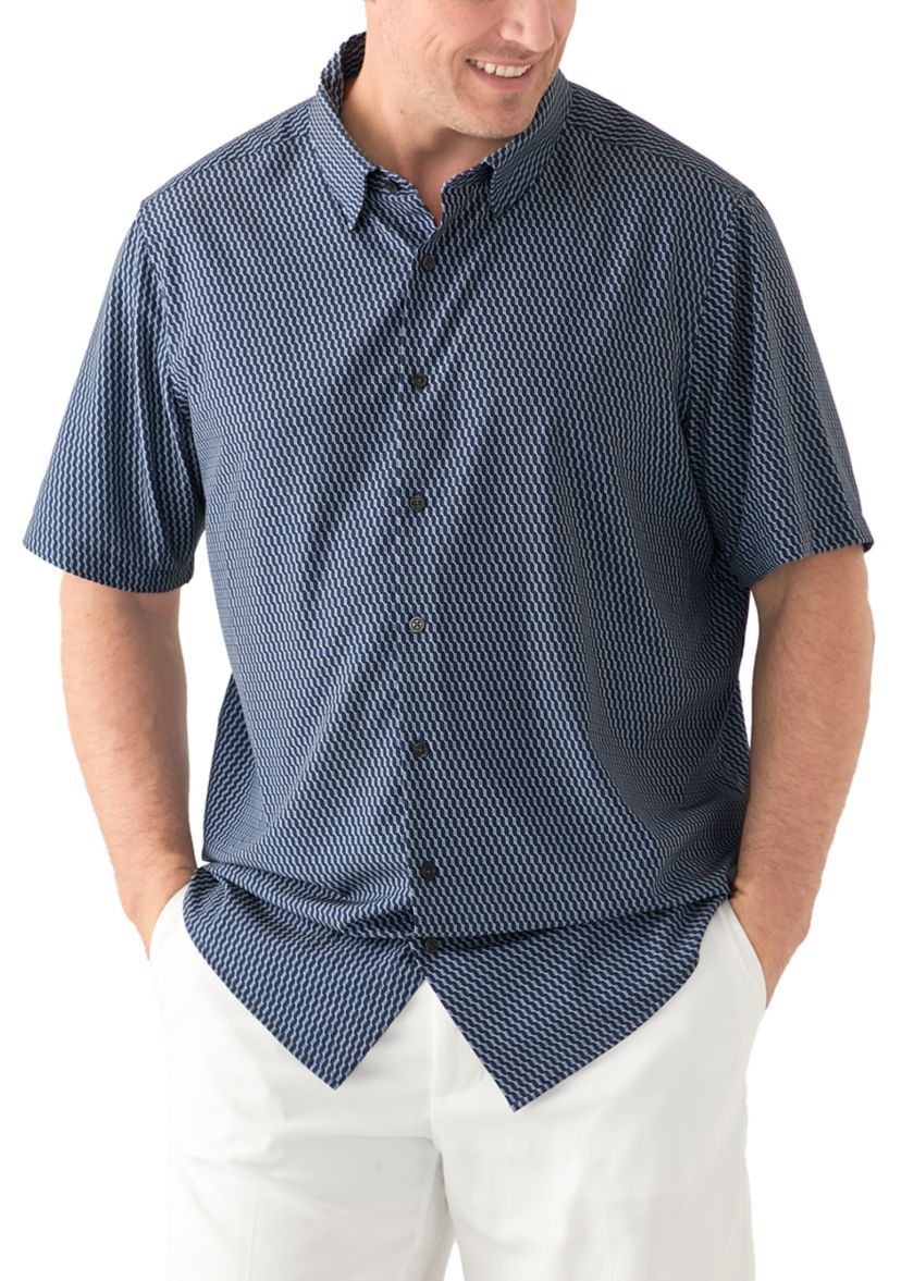 Big & Tall Short Sleeve Slim Diagonal Geo Print Shirt 