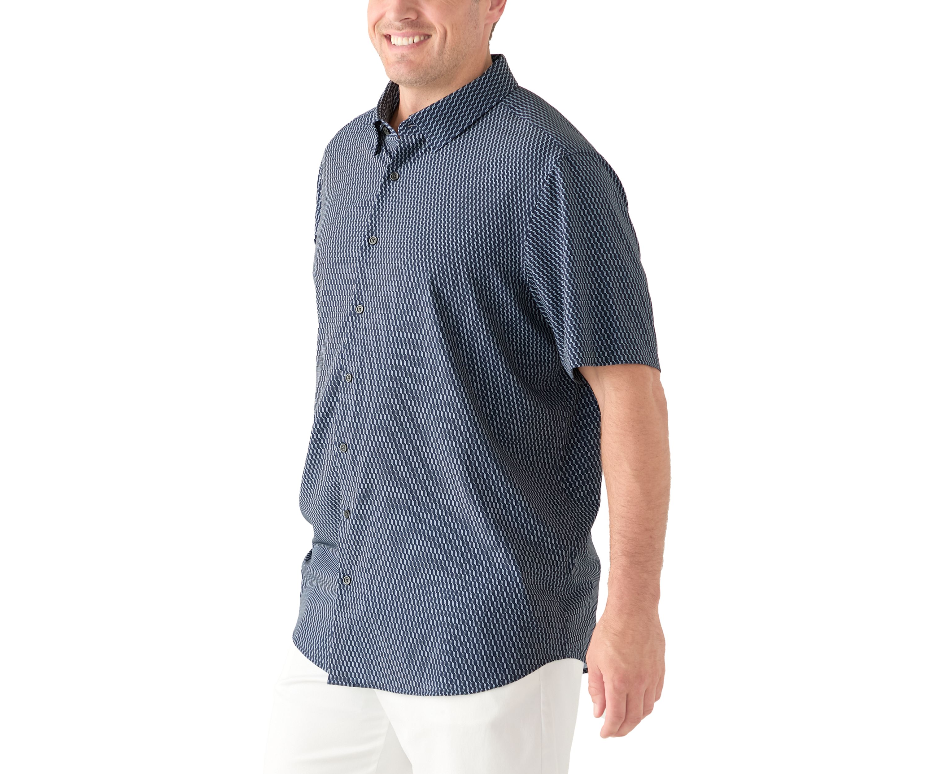 Big & Tall Short Sleeve Slim Diagonal Geo Print Shirt 