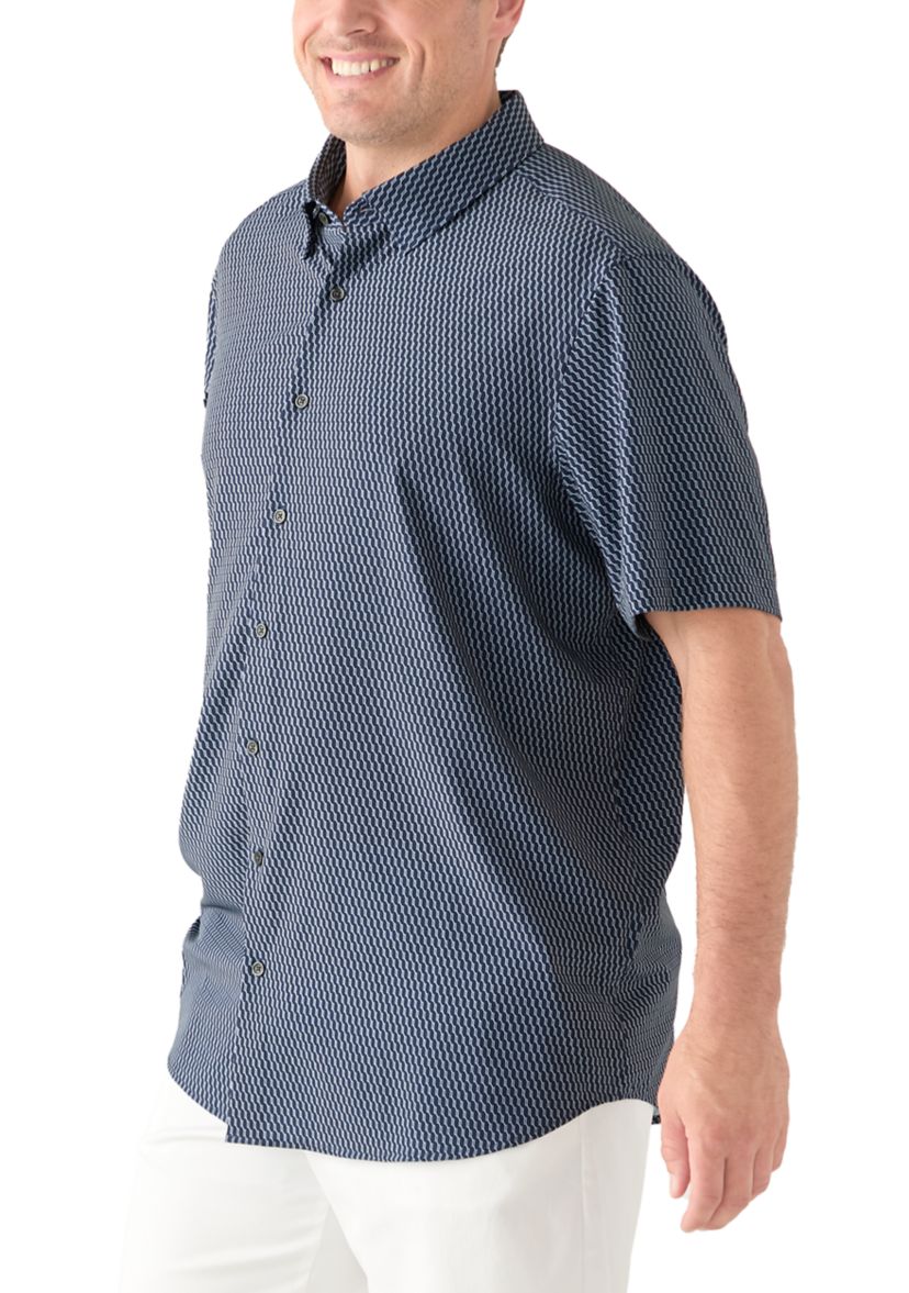 Big & Tall Short Sleeve Slim Diagonal Geo Print Shirt 