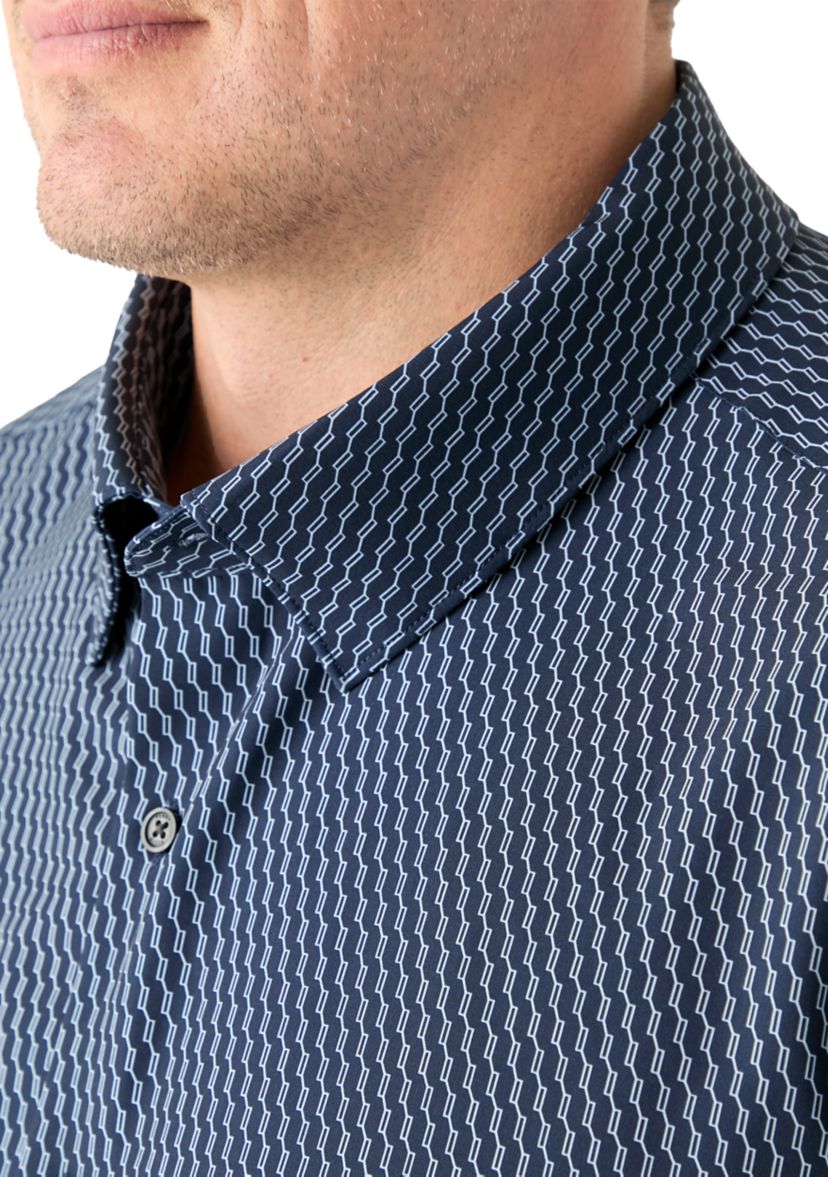 Big & Tall Short Sleeve Slim Diagonal Geo Print Shirt 
