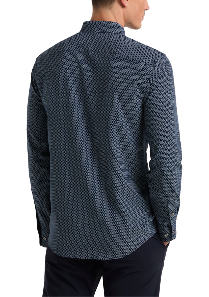 Perry Ellis Slim Fit Diamond Geo Print Long Sleeve Woven Shirt, Mens, L, Dark Sapphire