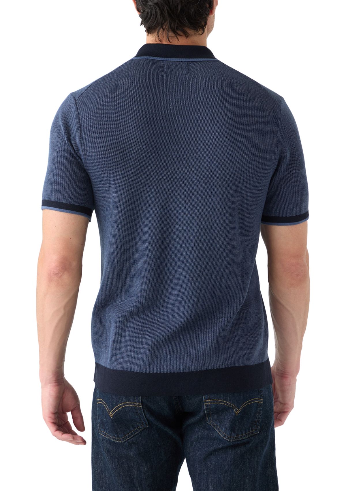 Mens Bi-Color Stitch Zip Polo Shirt 