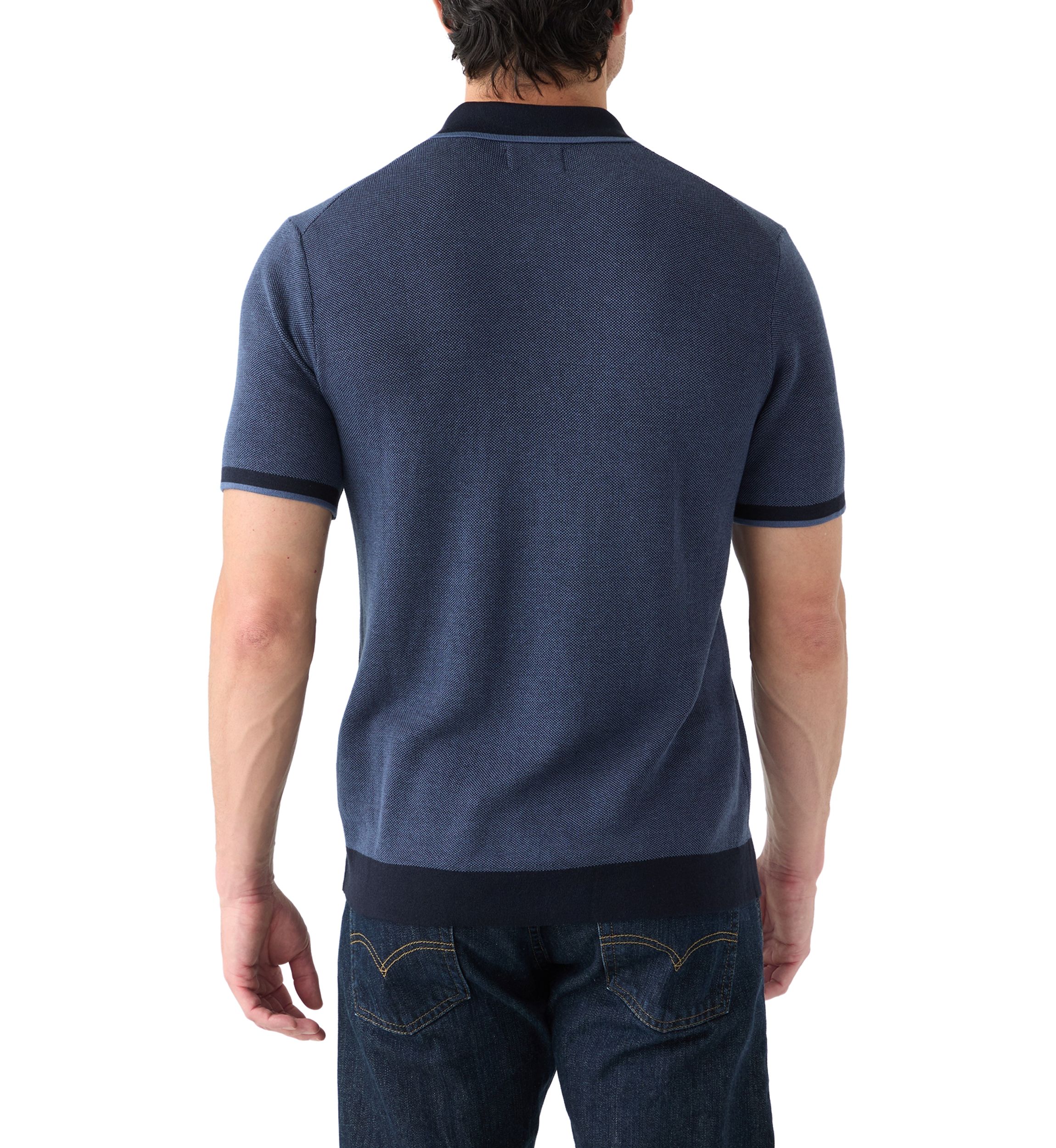 Mens Bi-Color Stitch Zip Polo Shirt 