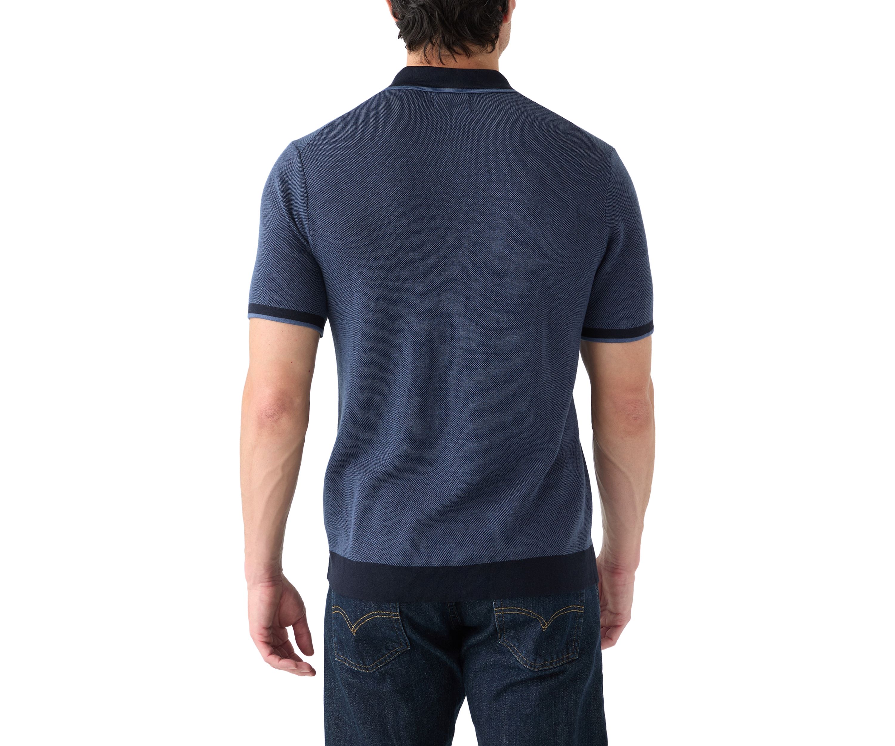Mens Bi-Color Stitch Zip Polo Shirt 