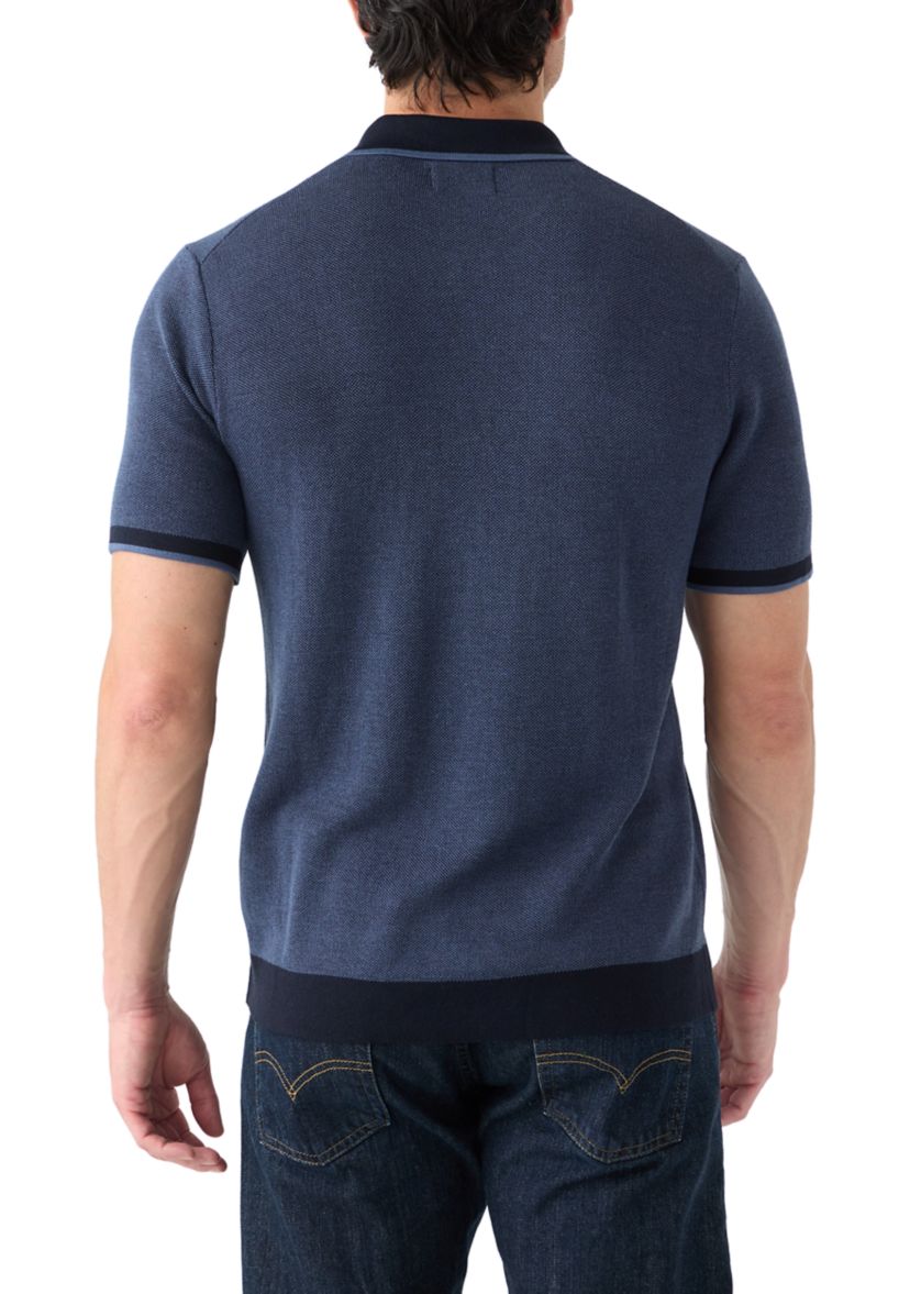 Mens Bi-Color Stitch Zip Polo Shirt 