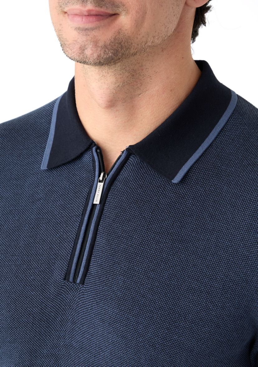 Mens Bi-Color Stitch Zip Polo Shirt 