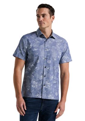 Perry Ellis® Short Sleeve Floral Print Chambray Shirt | belk