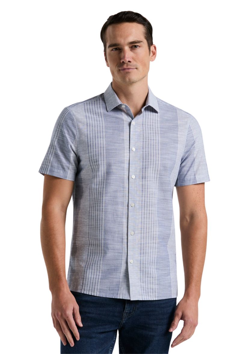Striped Slub Crepe Textured Button Up Shirt 