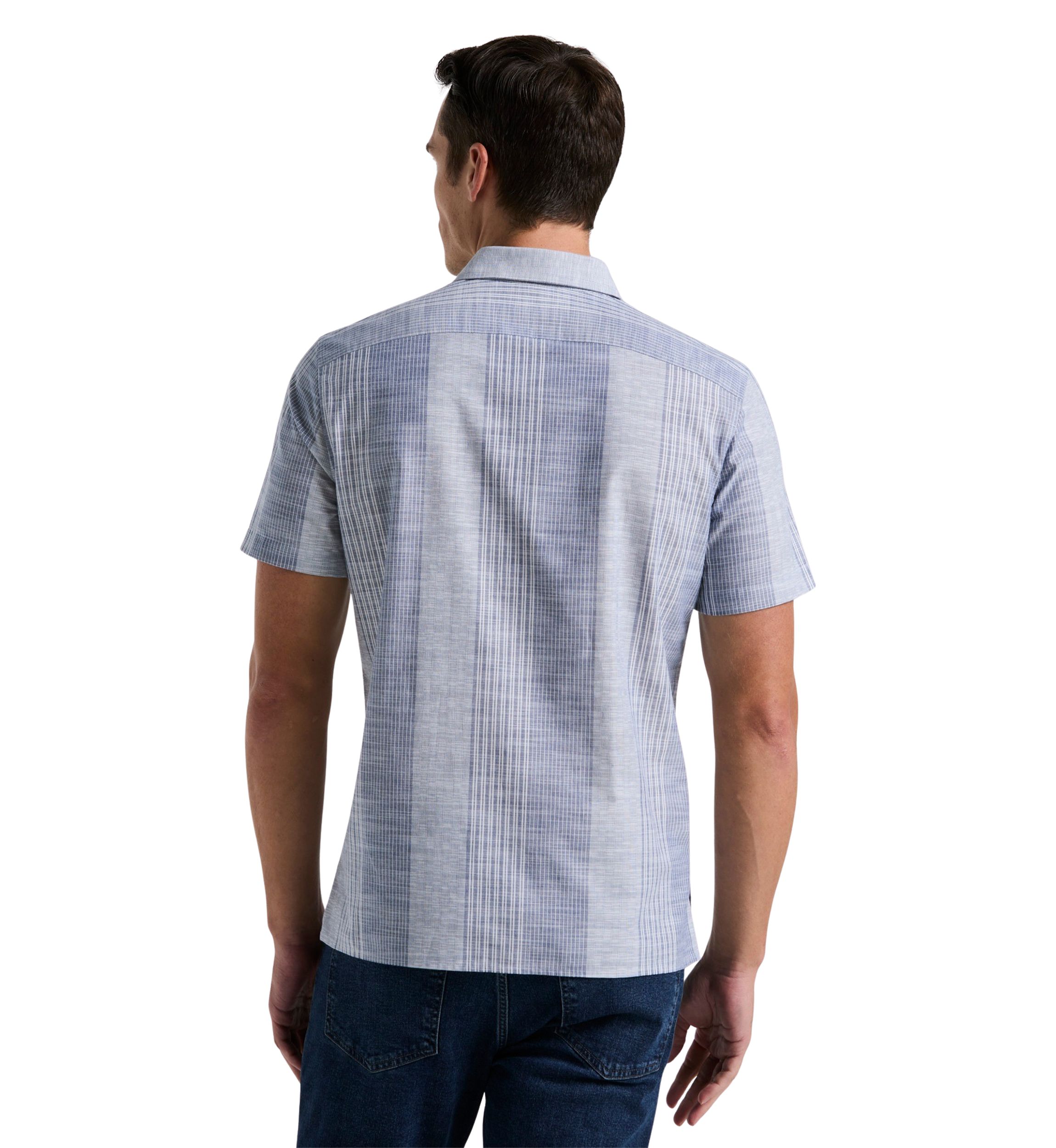 Striped Slub Crepe Textured Button Up Shirt 