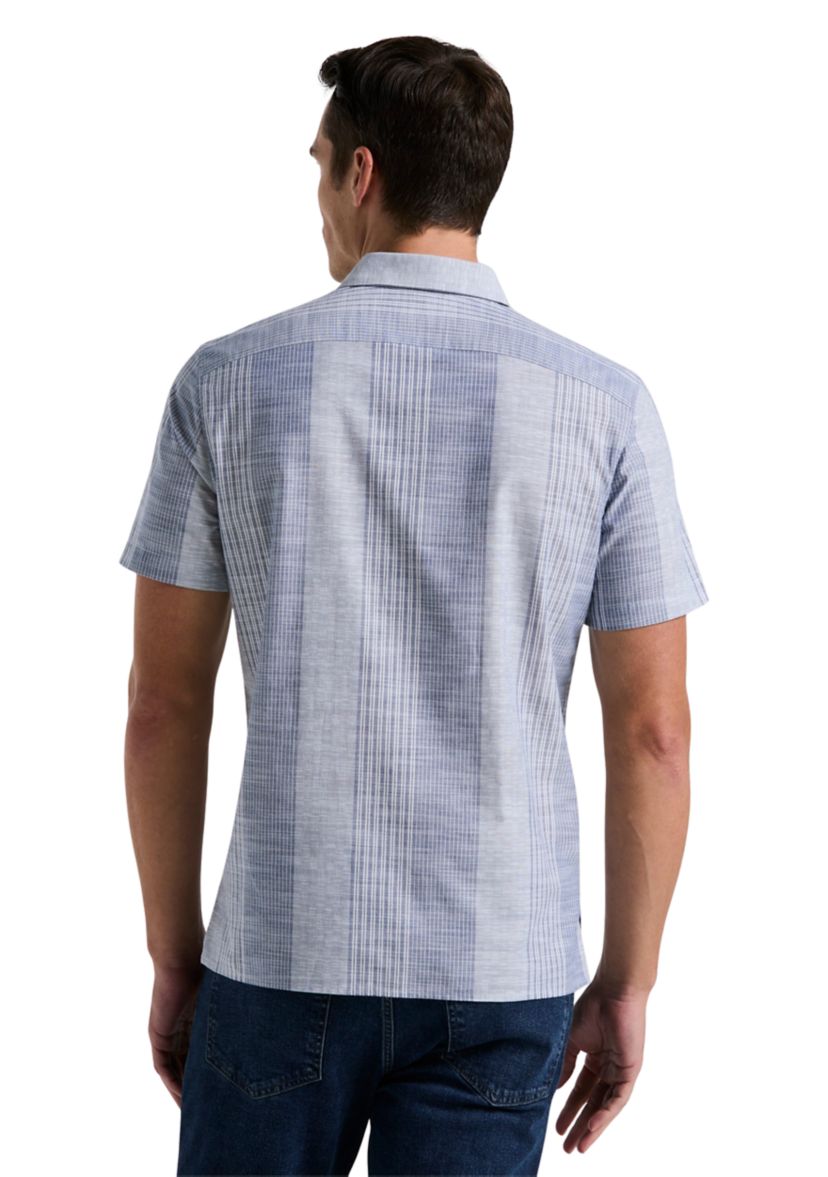 Striped Slub Crepe Textured Button Up Shirt 
