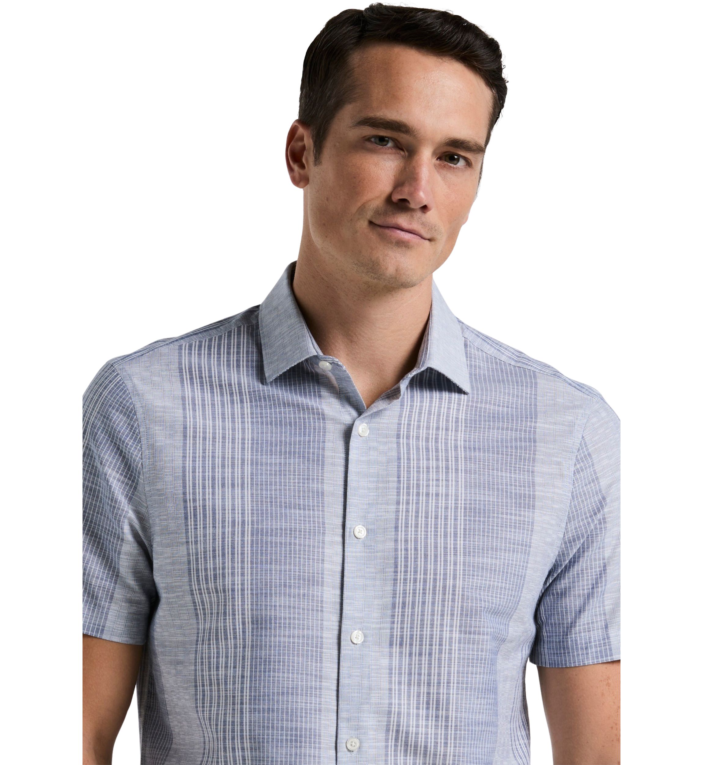 Striped Slub Crepe Textured Button Up Shirt 