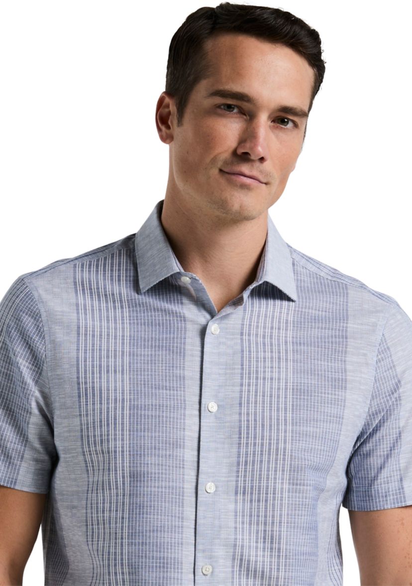 Striped Slub Crepe Textured Button Up Shirt 