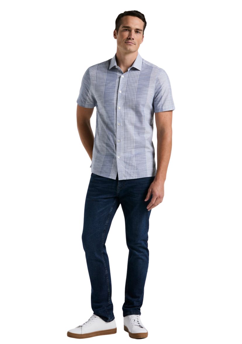 Striped Slub Crepe Textured Button Up Shirt 