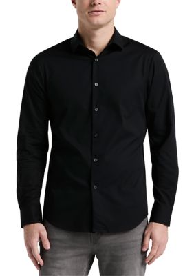 Perry Ellis Men's Big & Tall Long Sleeve Slim Dobby Cotton Blend Button Up Shirt