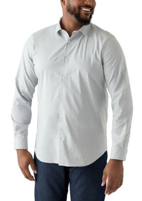 Perry Ellis Men's Big & Tall Long Sleeve Slim Dobby Cotton Blend Button Up Shirt, 4XL