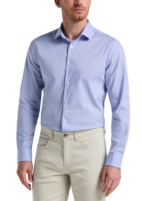 Perry Ellis Men's Big & Tall Long Sleeve Slim Dobby Cotton Blend Button Up Shirt, Blue, 4XL