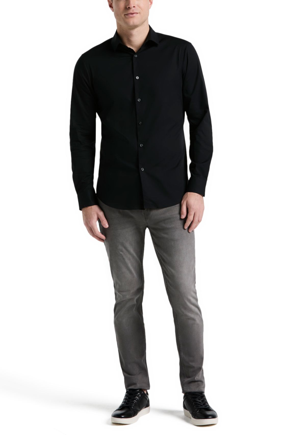 Big & Tall Long Sleeve Slim Dobby Cotton Blend Button Up Shirt 