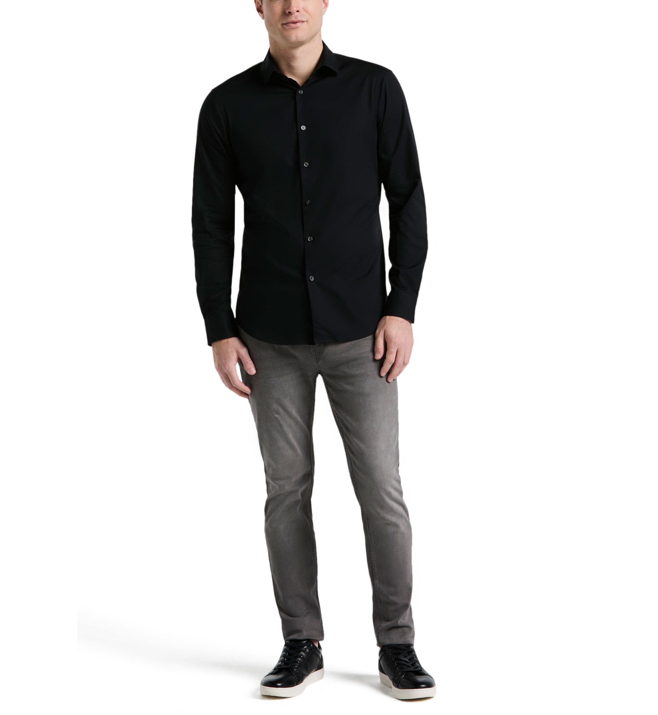 Big & Tall Long Sleeve Slim Dobby Cotton Blend Button Up Shirt 