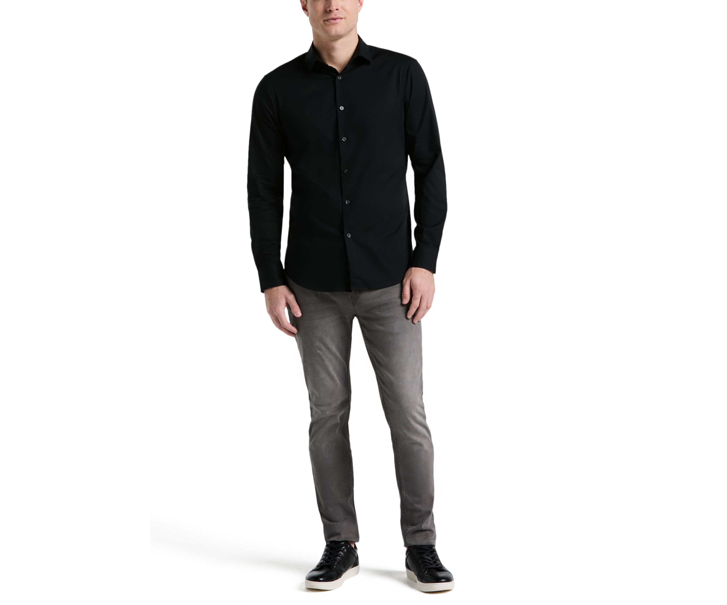 Big & Tall Long Sleeve Slim Dobby Cotton Blend Button Up Shirt 