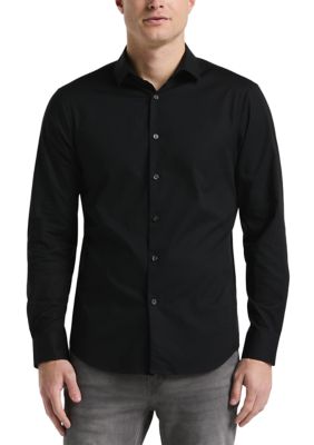 Perry Ellis Men's Big & Tall Long Sleeve Slim Dobby Cotton Blend Button Up Shirt