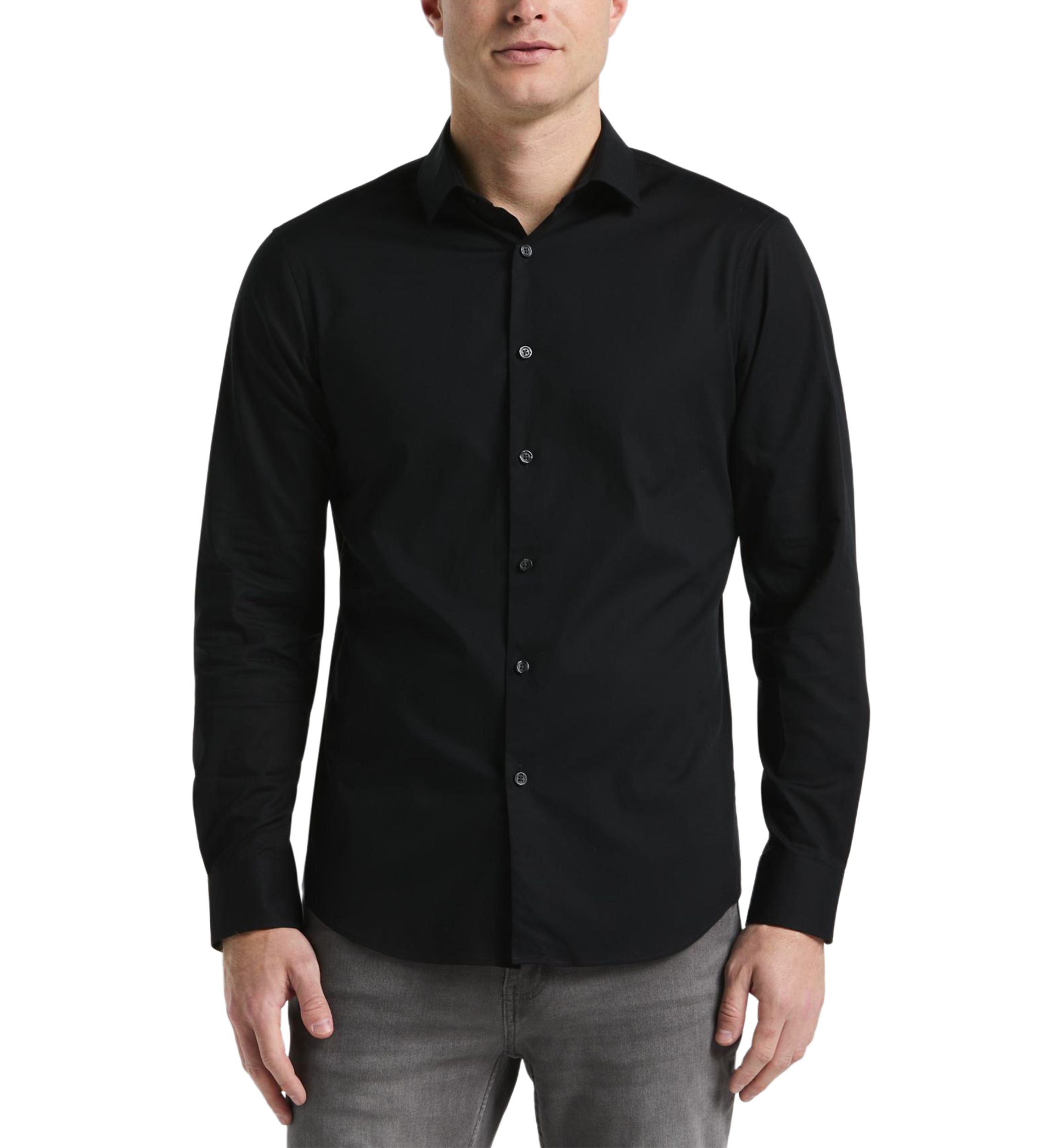Big & Tall Long Sleeve Slim Dobby Cotton Blend Button Up Shirt 