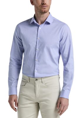 Perry Ellis Men's Big & Tall Long Sleeve Slim Dobby Cotton Blend Button Up Shirt, Blue, 3XL Tall