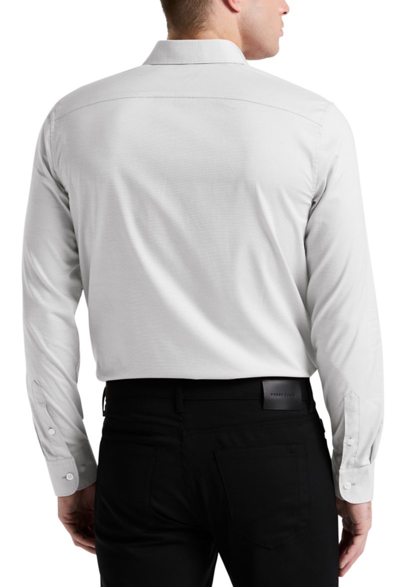 Perry Ellis Men's Big & Tall Long Sleeve Slim Dobby Cotton Blend Button Up Shirt, White, XLT