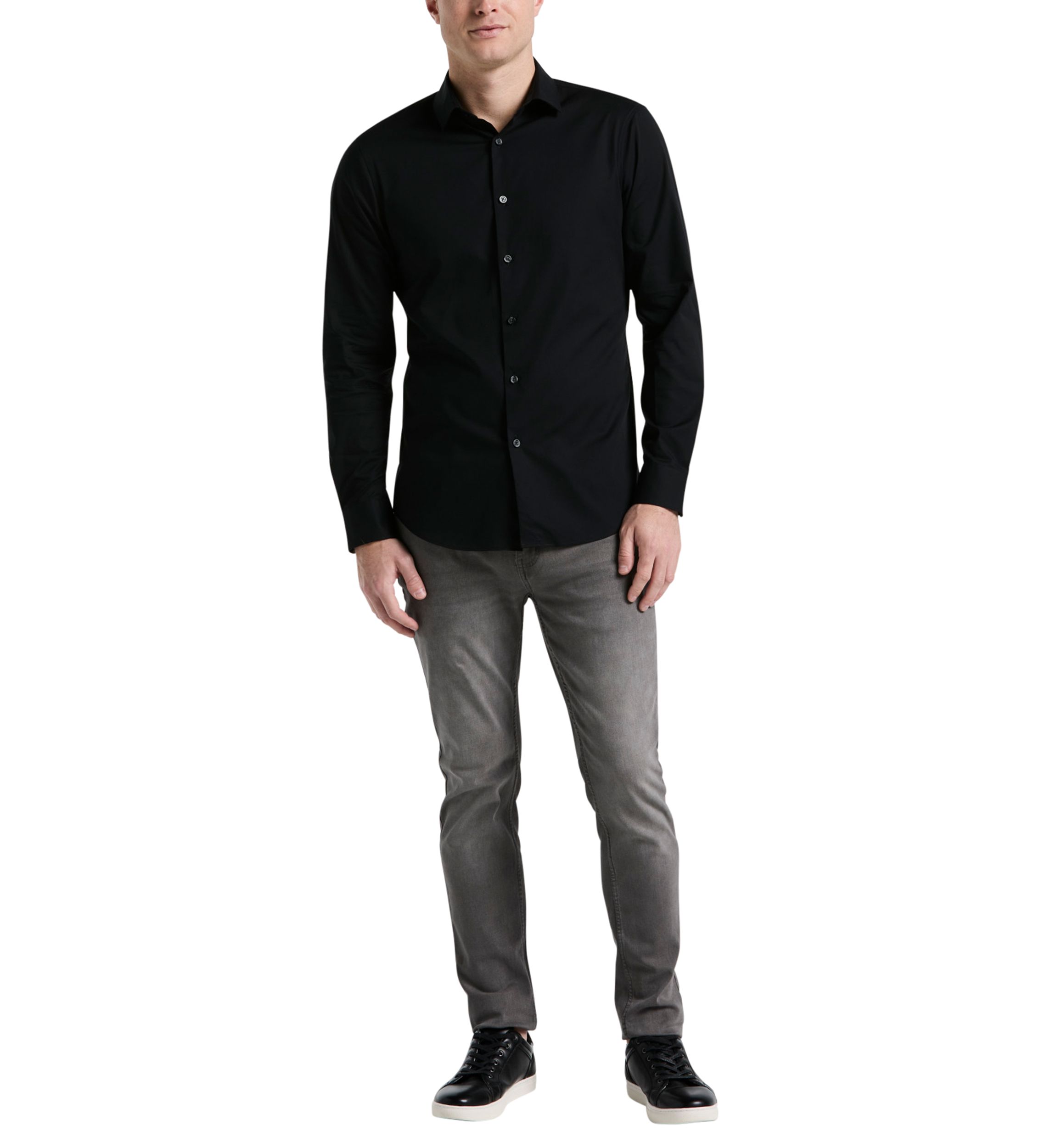 Big & Tall Long Sleeve Slim Dobby Cotton Blend Button Up Shirt 