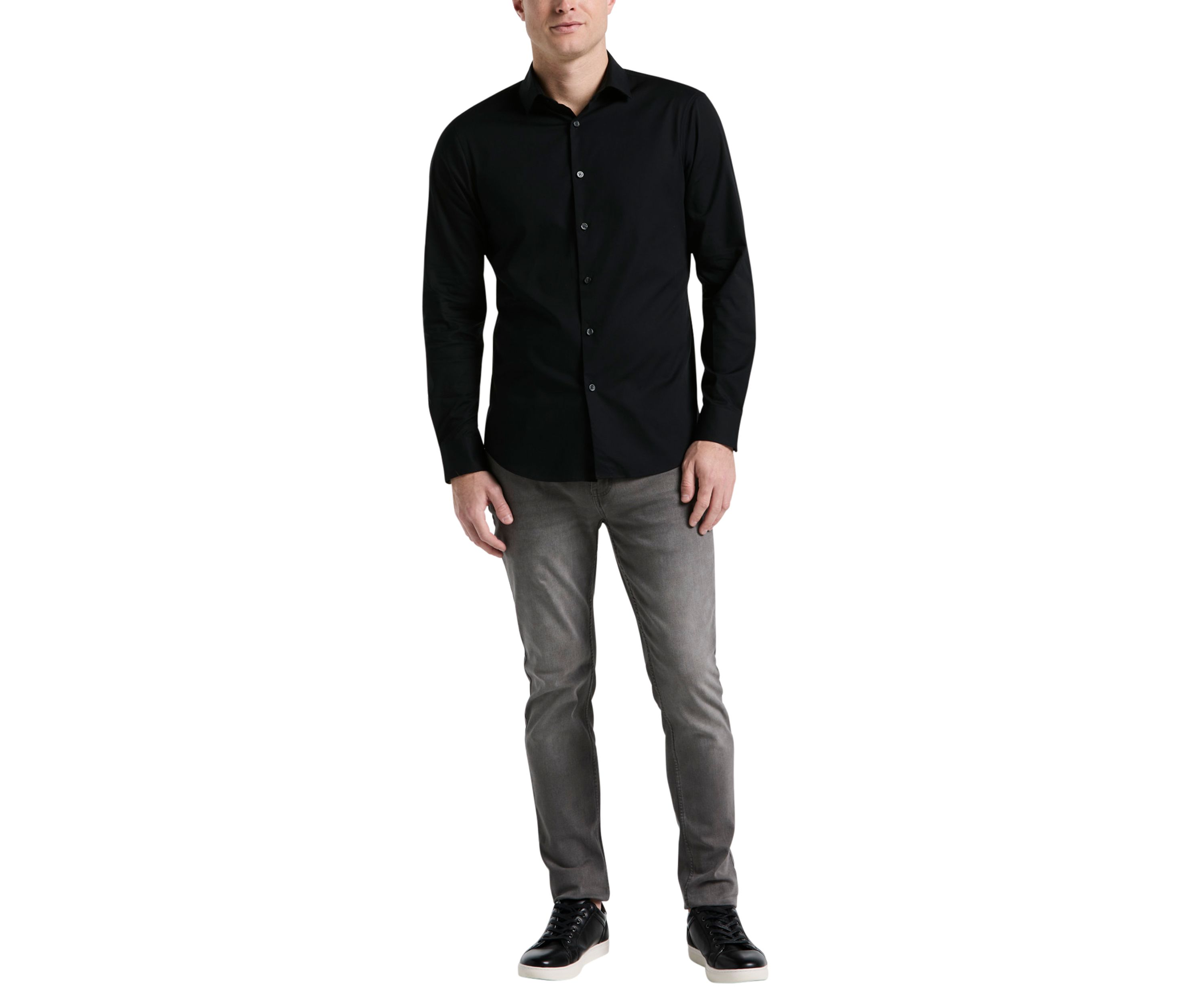 Big & Tall Long Sleeve Slim Dobby Cotton Blend Button Up Shirt 