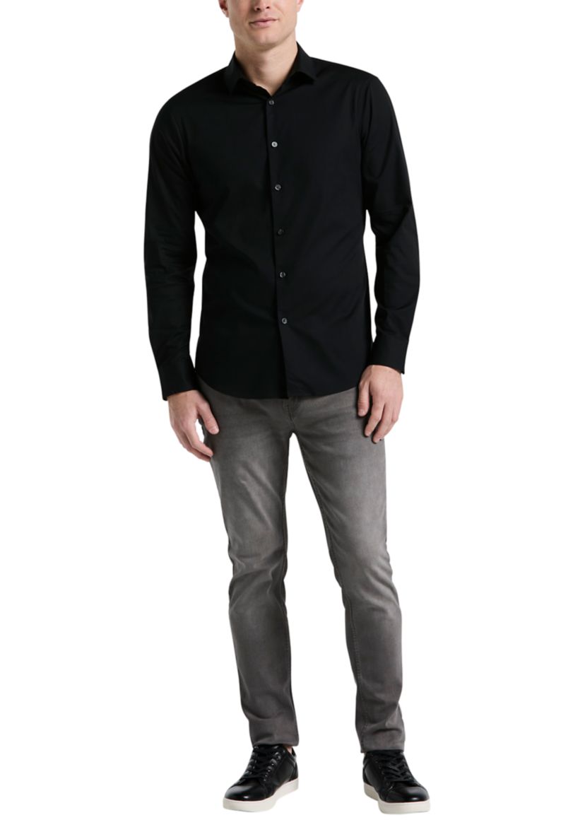 Big & Tall Long Sleeve Slim Dobby Cotton Blend Button Up Shirt 