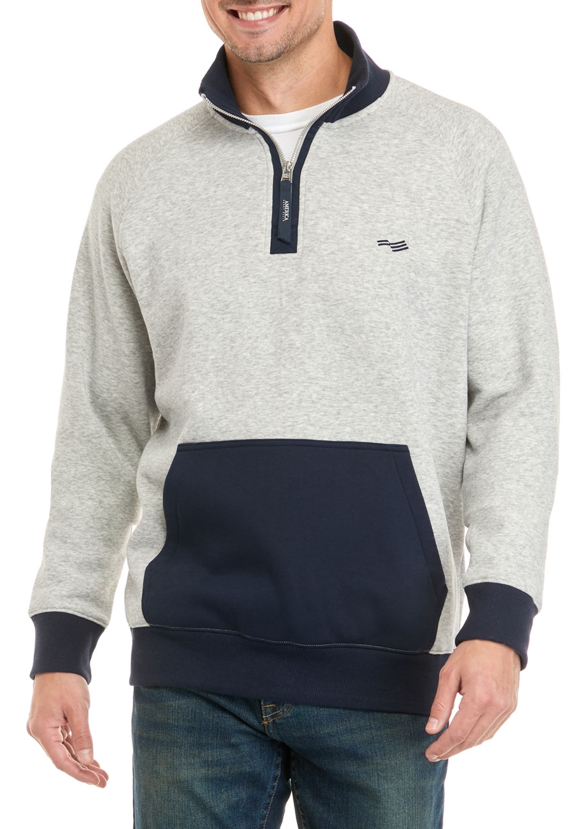 Mens Quarter Zip Color Block Sweatshirt