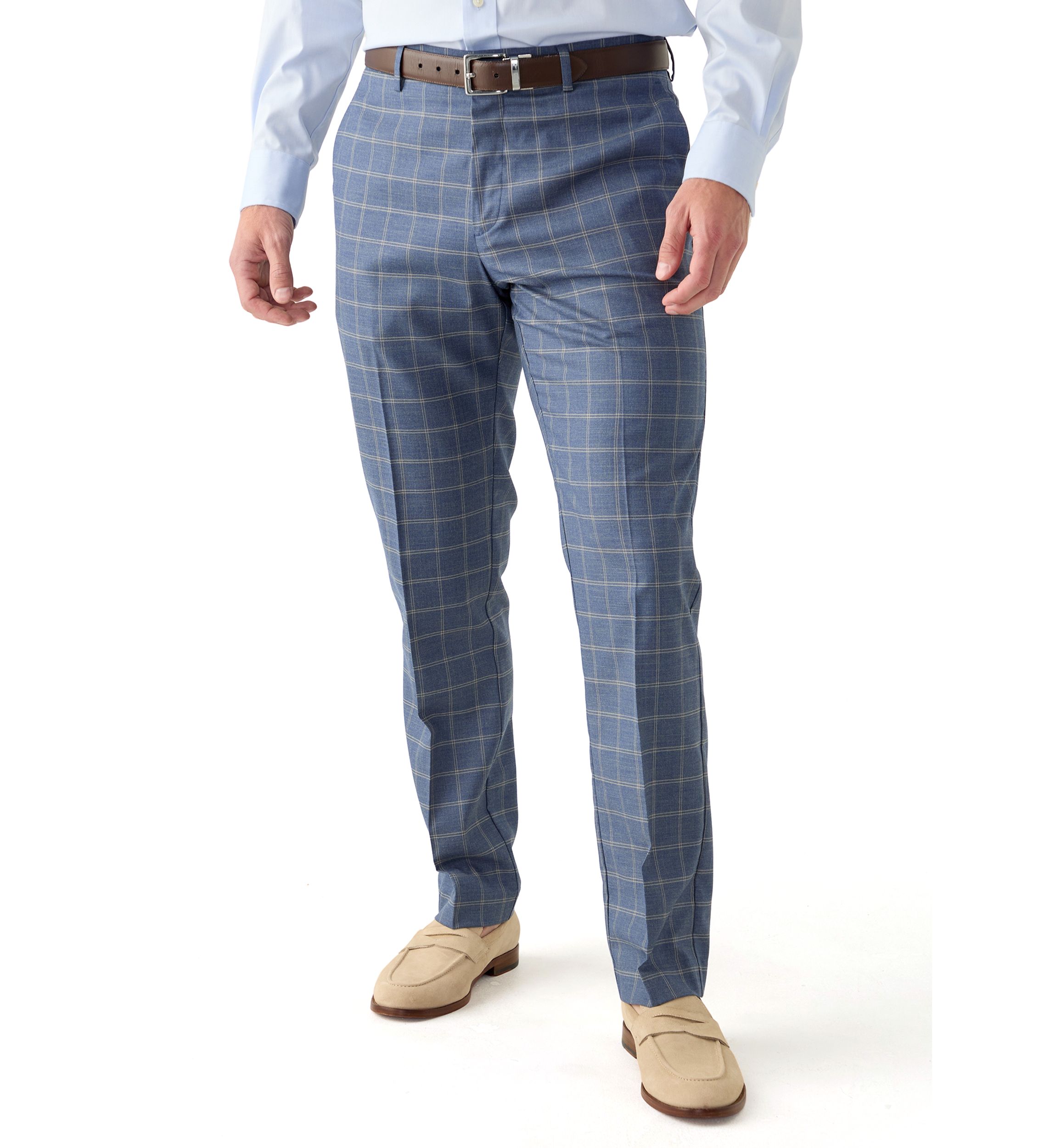 Mens Slim Double Bar Plaid Pants