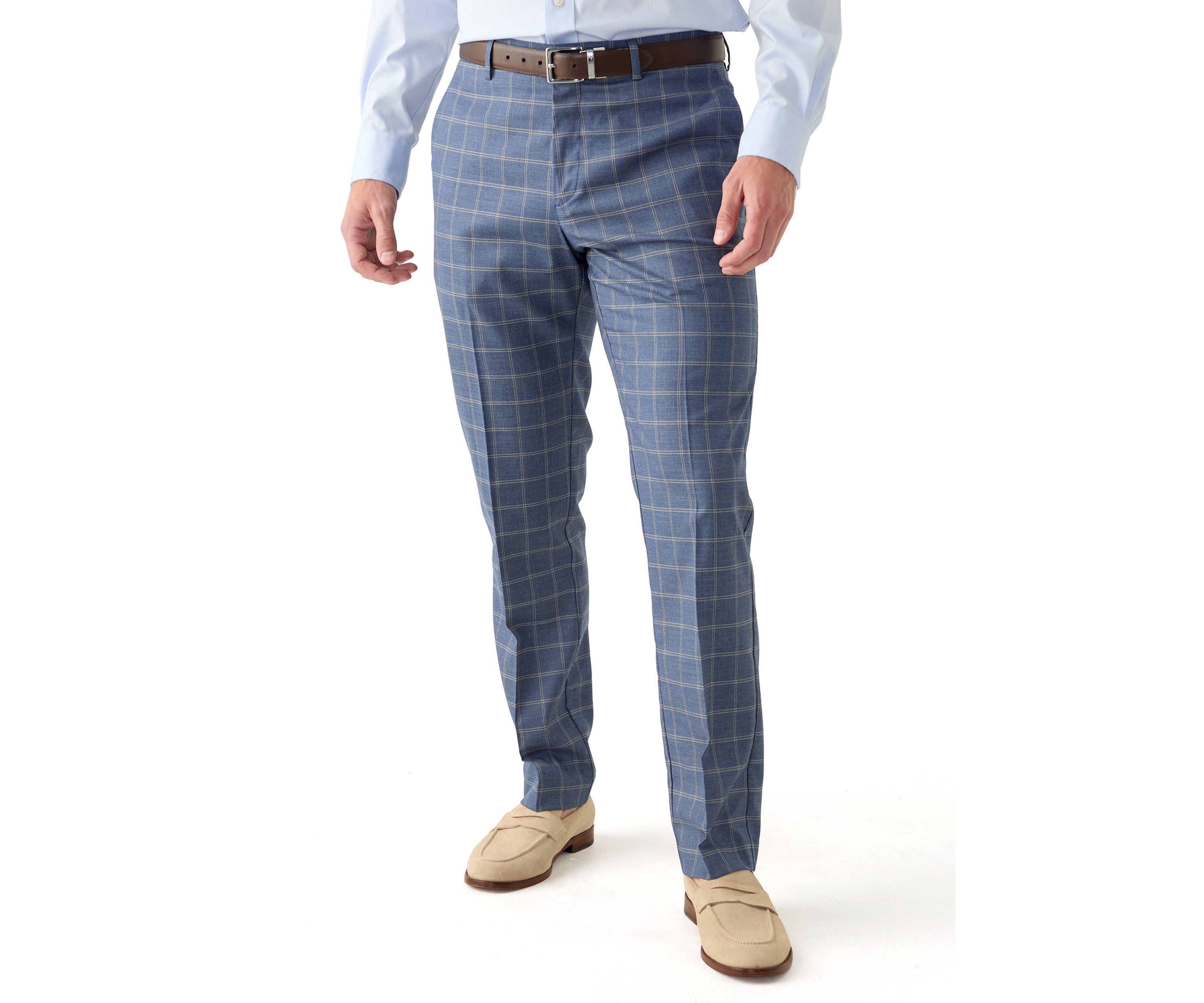 Mens Slim Double Bar Plaid Pants