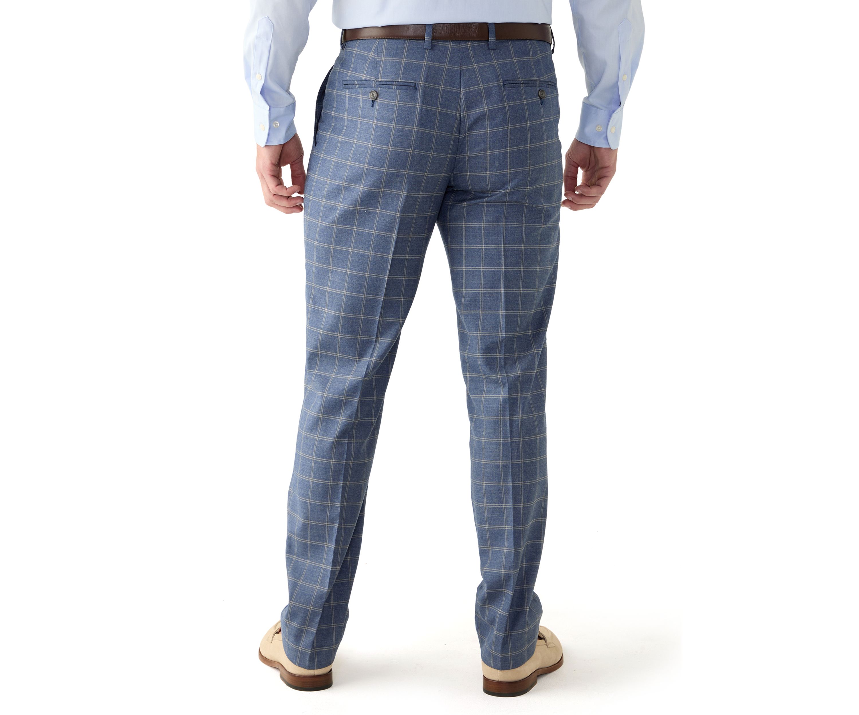 Mens Slim Double Bar Plaid Pants