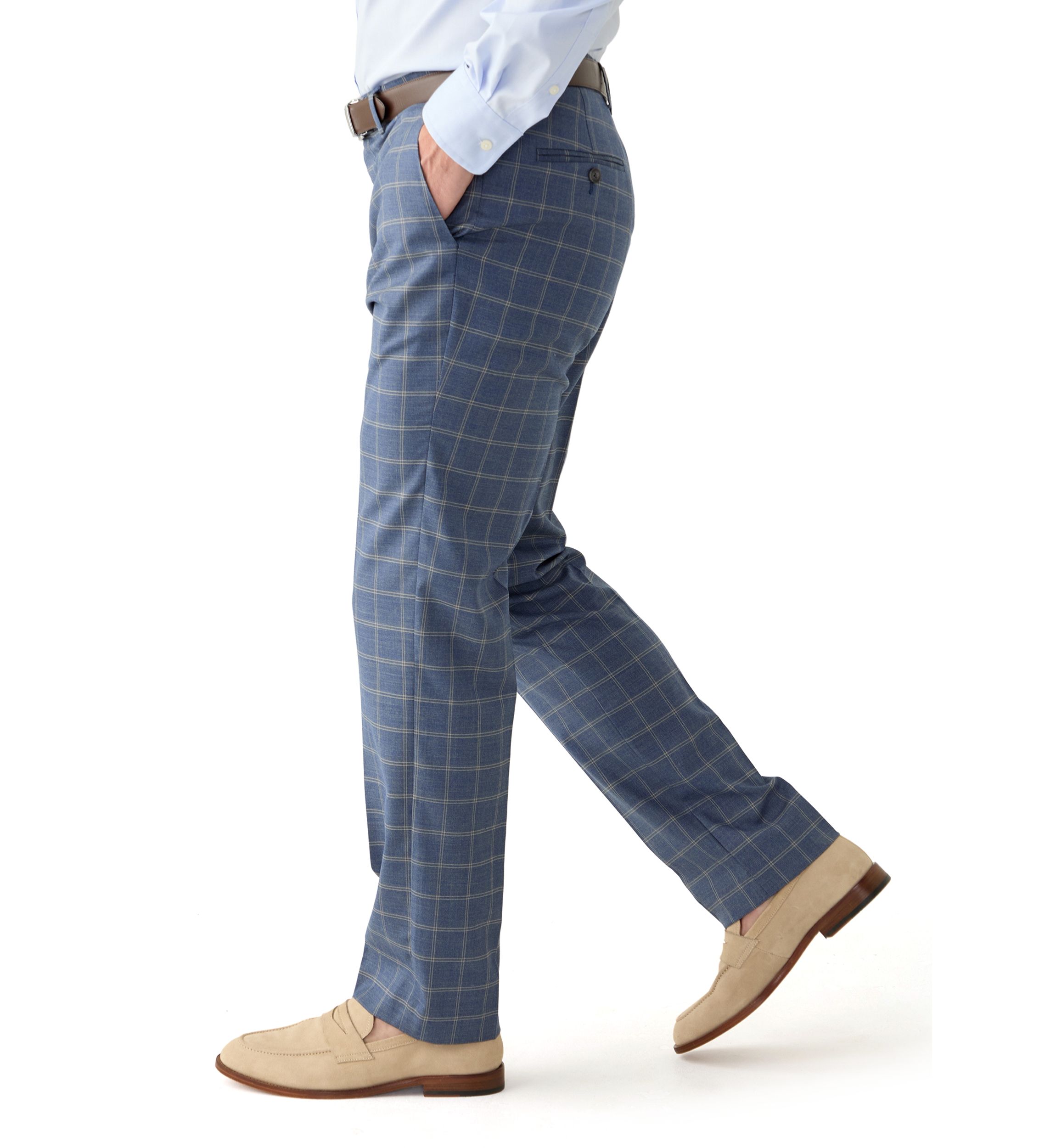 Mens Slim Double Bar Plaid Pants
